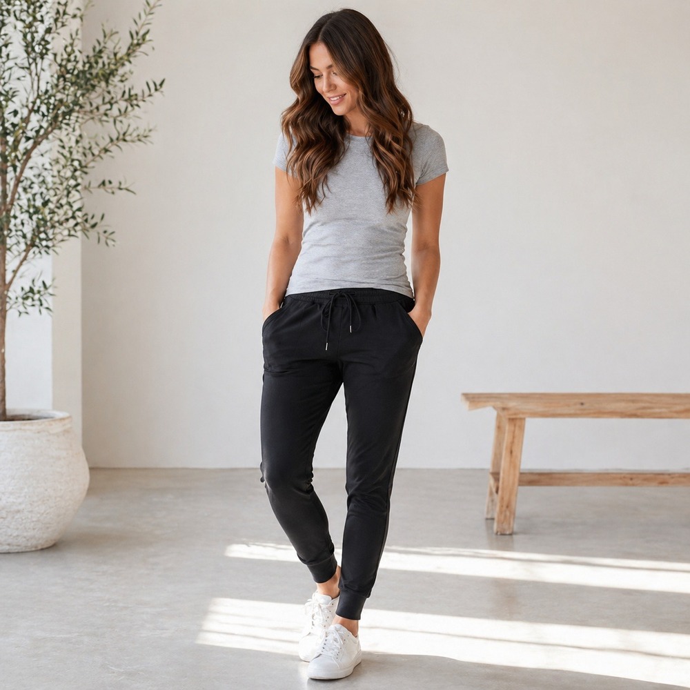 Zyia Unwind Joggers Womens Large Black Athletic Lounge Pants Drawstring Stretch